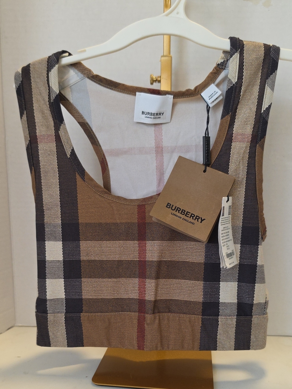 Burberry Brown Plaid Crop Tank Top